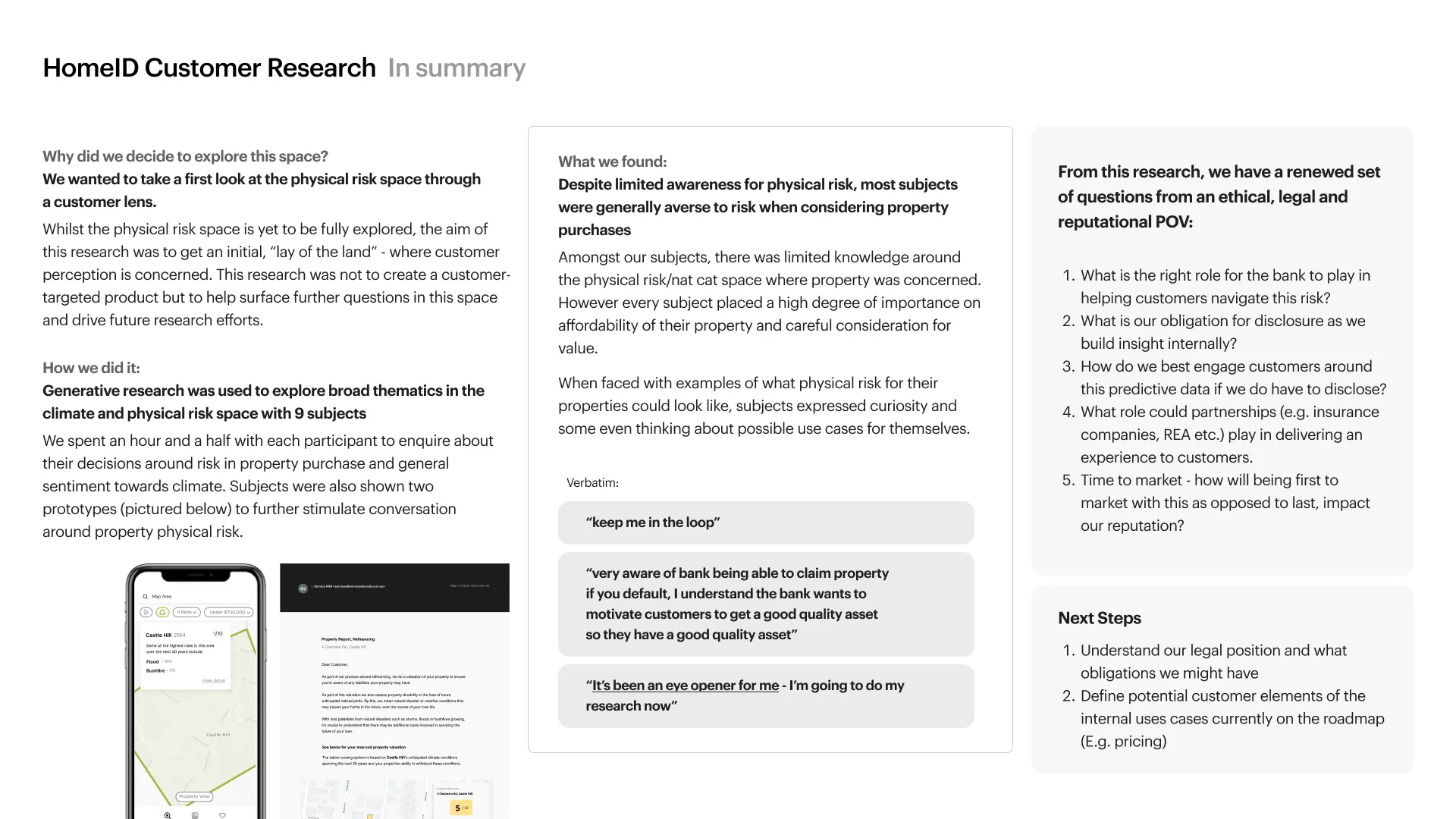Summary slide of customer research findings