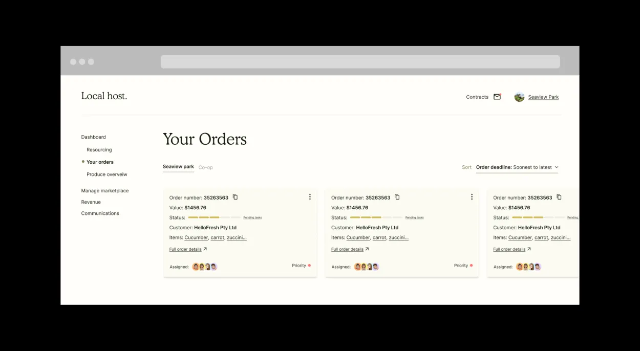 Customer orders screen