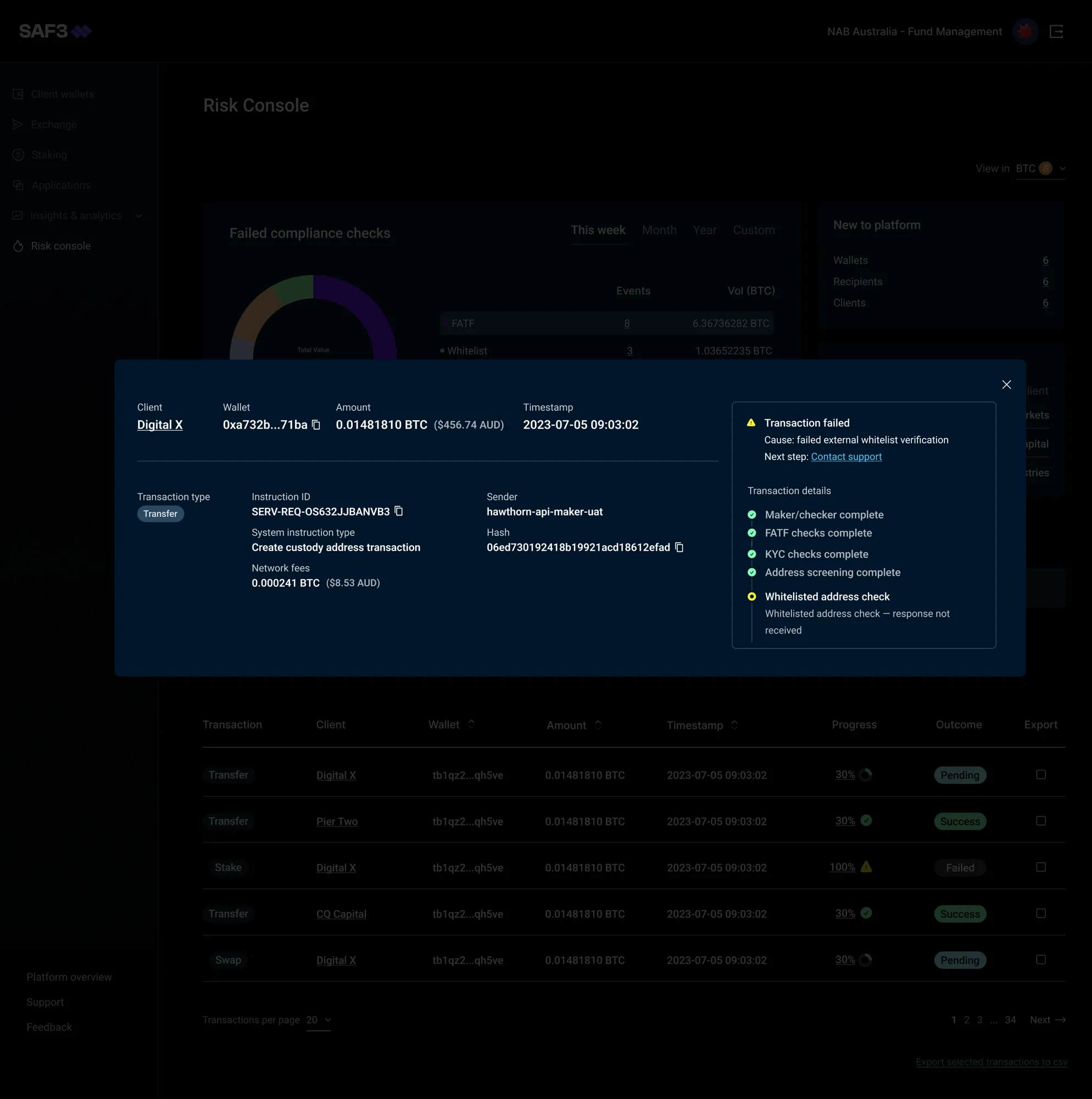 SAF3 transaction detail modal