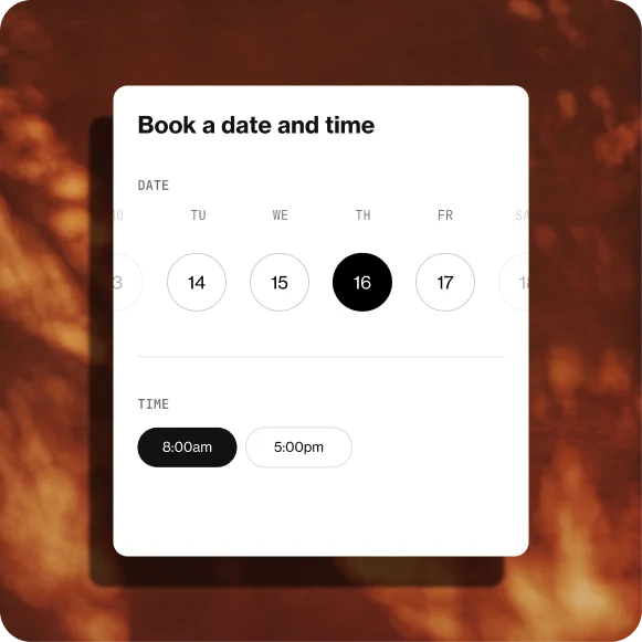 Booking step: pick a date and time