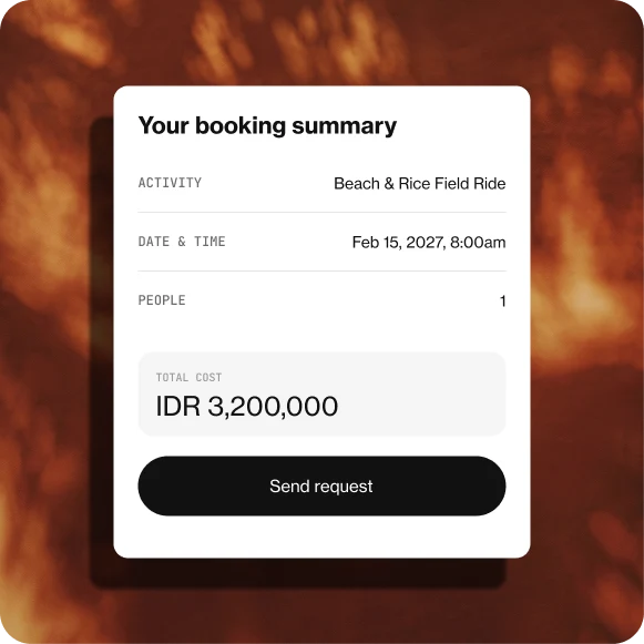 Booking summary with activity, date, people and total cost