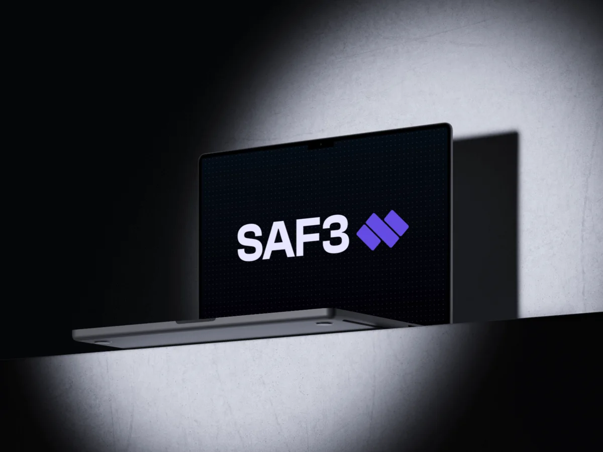 SAF3 logo on a laptop screen